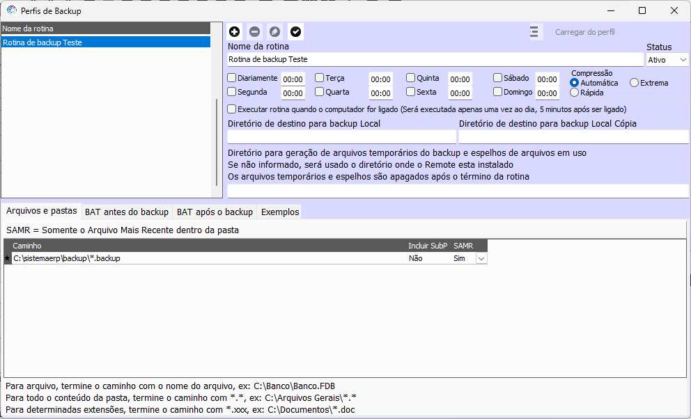 Master Remote rotina de Backup